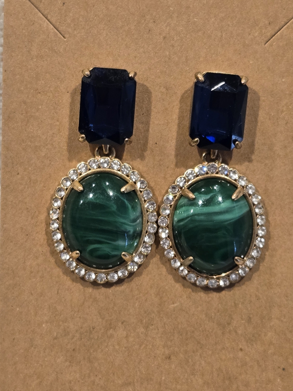 J. Crew Gold-Tone Navy Blue & Green Marble Drop Earrings